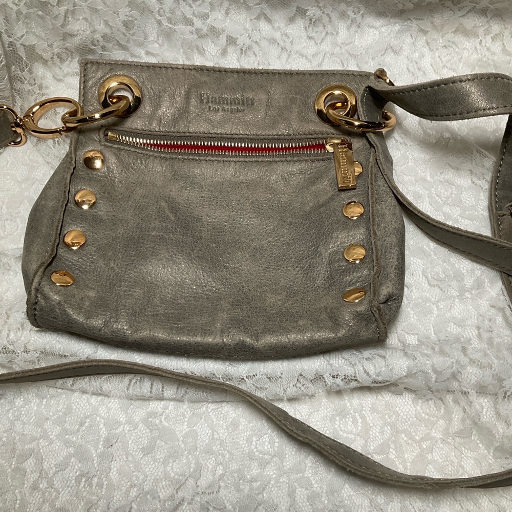 Hammitt Tony Pewter Gold Small Leather Zippered Crossbody Bag